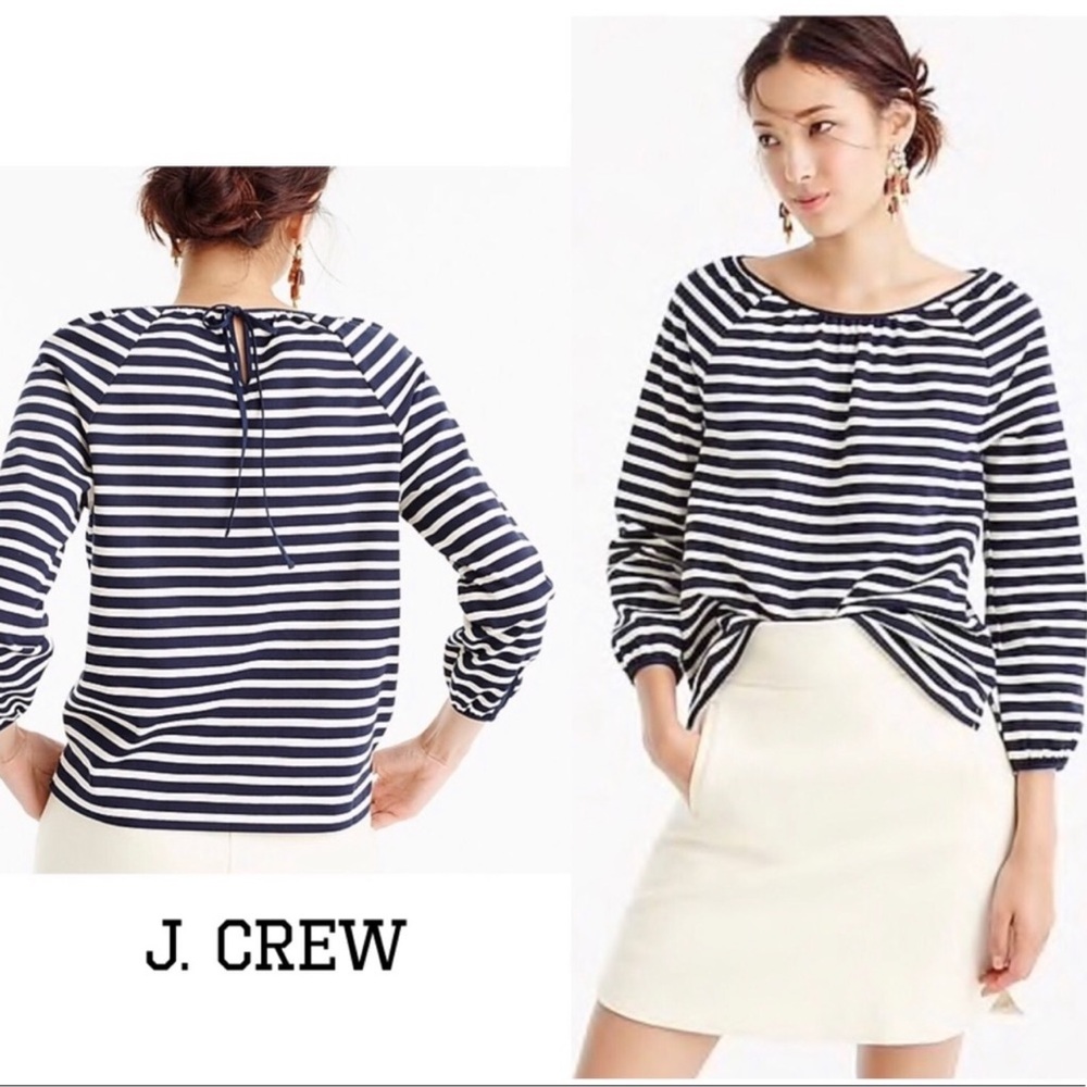 J. Crew Stripes Navy & White Blouse Size: M